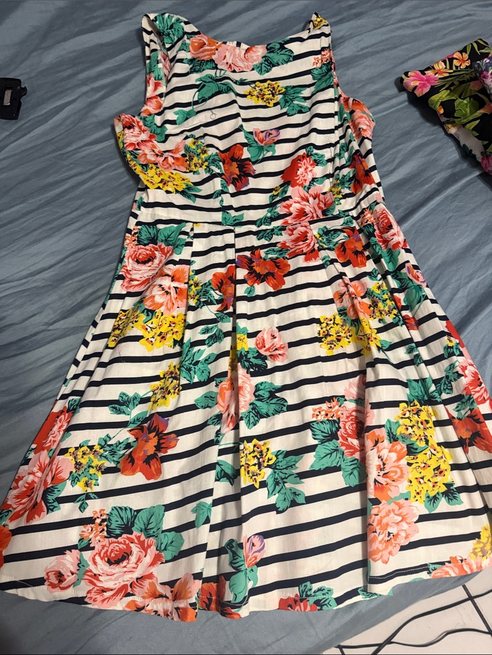 Say What? Striped White Dress with Multicolor Floral Print